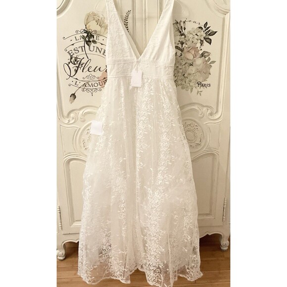 Lulus Sweetest Beloved Maxi Dress Women's L White Mesh Embroidered NWT - Picture 9 of 13